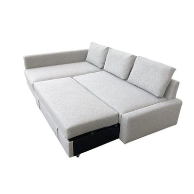 Convertible Sofa Cum Bed L-Shape Corner Sofa Plus Diwan Bed with Storage Box & Cushion for Living Room, Home, Office, Apartment, Studio Room Size 215x150x75 Centimeters KSB5585