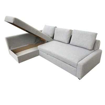 Convertible Sofa Cum Bed L-Shape Corner Sofa Plus Diwan Bed with Storage Box & Cushion for Living Room, Home, Office, Apartment, Studio Room Size 215x150x75 Centimeters KSB5585