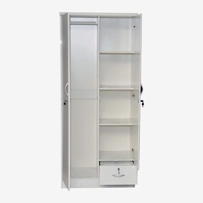 2 Door Wooden Wardrobe,Cabinet,Cupboard Of Engineered Wood With 1 Lockable Drawer Perfect Modern Stylish Heavy Duty Color (White)