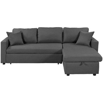 Diwan Sofa Cum Bed With Cushions L-Shaped Storage Space | Convertible Living Room Furniture (Grey)