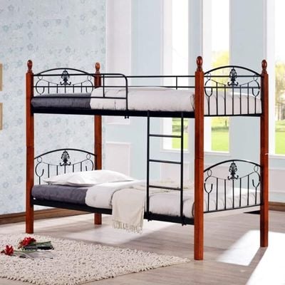 Wooden Steel Bunk Bed With 2 Medicated Mattress Double Decker Bunker Bed, Made Metal Steel & Solid Wood Heavy Duty Guard Rails Sturdy for Home, Baby Home, Apartment Studio Room â€“ KB917