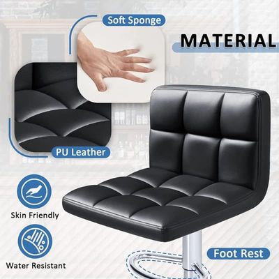 Bar Stools Modern Pu Leather Adjustable Swivel Barstools, Armless Hydraulic Kitchen Counter Bar Stool Synthetic Leather Extra Height Square Island Barstool With Back Set Of 2 (Black)-6659