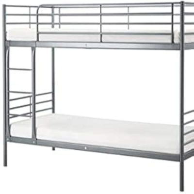 Metal Steel Bunk Bed Heavy Duty Silver & Guard Rails Sturdy for Home, Baby Home, Apartment Studio Room Size 90x190 cm