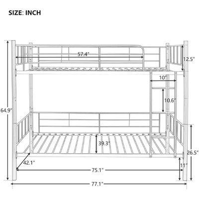 Metal Steel Bunk Bed Heavy Duty Silver & Guard Rails Sturdy for Home, Baby Home, Apartment Studio Room Size 90x190 cm