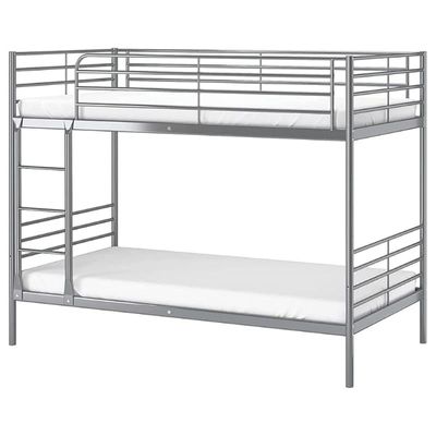 Metal Steel Bunk Bed Heavy Duty Silver & Guard Rails Sturdy for Home, Baby Home, Apartment Studio Room Size 90x190 cm