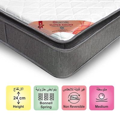 Home Super Night Pillow Top Bonnell Spring (Medium Feel) Mattress with 2 Free Pillows | 5 Years Warranty | Thickness 24cm (UK Emperor - W200 x L200cm)