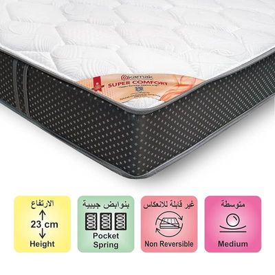 Home Super Comfort Pocketed Spring (Medium Feel) Turn-Free Mattress with 2 Free Pillows | 5 Years Warranty | Thickness 23cm (UK Emperor - W200 x L200cm)