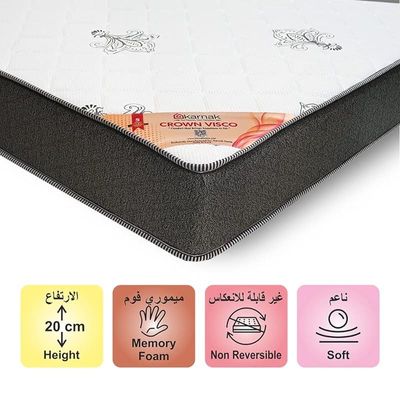 Home Crown Visco Memory Foam (Soft Feel) Spine Support, Turn-Free Mattress with 2 Free Pillows | 5 Years Warranty | Thickness 20cm (HC Super King - W200 x L210cm)