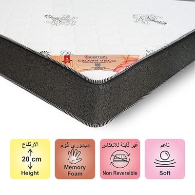 Home Crown Visco Memory Foam (Soft Feel) Spine Support, Turn-Free Mattress with 2 Free Pillows | 5 Years Warranty | Thickness 20cm (EU Single - W90 x L200cm)