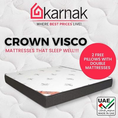 Home Crown Visco Memory Foam (Soft Feel) Spine Support, Turn-Free Mattress with 2 Free Pillows | 5 Years Warranty | Thickness 20cm (Short King - W150 x L190cm)