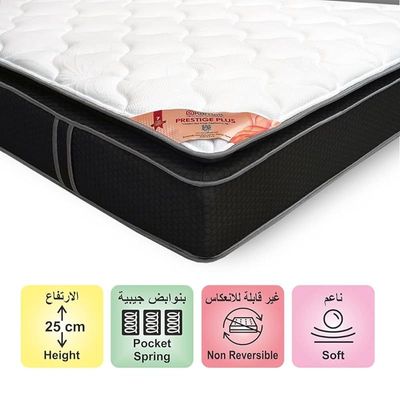 Home Prestige Plus Pillow Top Pocketed Spring (Soft Feel) Turn-Free Mattress with 2 Free Pillows | 7 Years Warranty | Thickness 25cm (California King - W180 x L210cm)