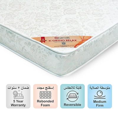 Home K-Ortho Relax Medical Rebonded Foam Mattress (Medium Firm Feel) Reversible Mattress | 5 Years Warranty (Super King - W180 x L200cm, 20)