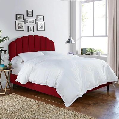 Toronto Upholstered Velvet Bed Frame Bedroom Furniture Strong And Sturdy Modern Design Wooden Double Bed | Quiet & Comfortable Bed With Free Installation (160 x 200 cm, Red)