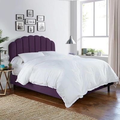 Toronto Upholstered Velvet Bed Frame Bedroom Furniture Strong And Sturdy Modern Design Wooden Double Bed | Quiet & Comfortable Bed With Free Installation (180 x 200 cm, Purple)