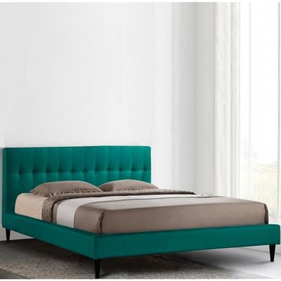 Arena Upholstered Velvet Bed Frame Bedroom Furniture Strong And Sturdy Modern Design Wooden Double Bed | Quiet & Comfortable Bed With Free Installation (180 x 200 cm, Green)