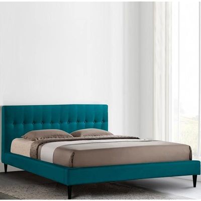 Arena Upholstered Velvet Bed Frame Bedroom Furniture Strong And Sturdy Modern Design Wooden Double Bed | Quiet & Comfortable Bed With Free Installation (160 x 200 cm, Sea Green)