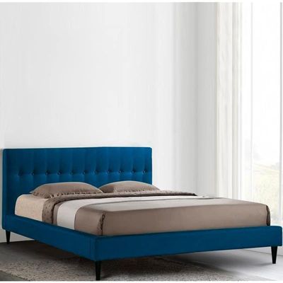 Arena Upholstered Velvet Bed Frame Bedroom Furniture Strong And Sturdy Modern Design Wooden Double Bed | Quiet & Comfortable Bed With Free Installation (160 x 200 cm, Blue)