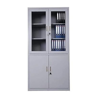 Steel & Glass 4 Door Metal Filing Cabinet With Key Lock & Shelves Storage Compartment For office
