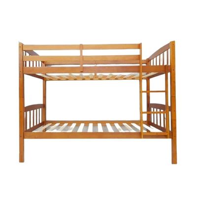 Heavy Duty Wooden Bunk Bed With Ladder for Kids, Teens, Guest Room Furniture, Solid Wooden Bedframe, Full-Length Guardrail With Medicated Mattress Color Brown