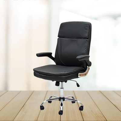 Executive Office Gaming Chair PU Leather 360Â° Swivel & Flip Up Armrest With Tilt Lock Mechanism, Soft Foam & Well Padded Backrest Color (Black)