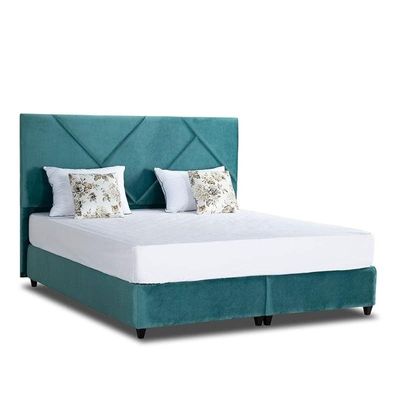 Galaxy Tufted Upholstered Velvet Platform Bed Modern Design Free Installation (King: 180 x 200cm, Sea Geen)