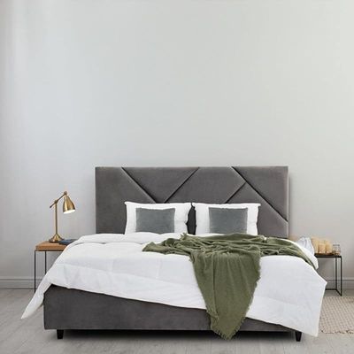 Galaxy Tufted Upholstered Velvet Platform Bed Modern Design Free Installation (King: 180 x 200cm, Gray)