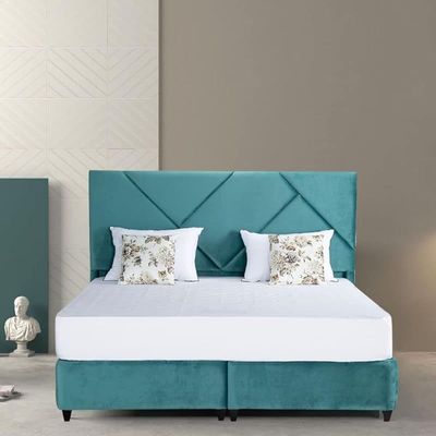 Galaxy Tufted Upholstered Velvet Platform Bed Modern Design Free Installation (Queen: 160 x 200cm, Sea Geen)