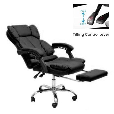 Executive Office Gaming Chair PU Leather 360Â° Swivel Desk Chair, High Back & Adjustable Height Computer Table Chair, Soft Foam Gaming Study Chair Lumbar Support with Footrest Color (Black)