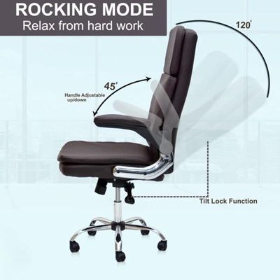 Executive Office Gaming Chair PU Leather 360Â° Swivel & Flip Up Armrest With Tilt Lock Mechanism, Soft Foam & Well Padded Backrest Color (Brown)
