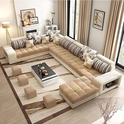 Sectional Sofa, Solid Wood Sofa for Living Room Furniture Modern Corner Fabric Upholstered Sofa Set Color (Beige)