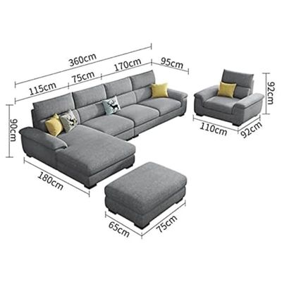Overstuffed Multifunction Sofa Set, Solid Wood Sofa for Living Room Furniture Modern Corner linen Fabric Upholstered Sofa Set Color Grey