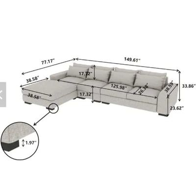 Overstuffed L-Shaped Sofa, Solid Wood Sofa for Living Room Furniture Italian Fabric Sofa Set Color (White)