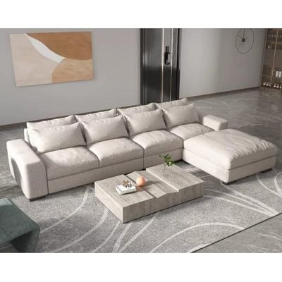 Overstuffed L-Shaped Sofa, Solid Wood Sofa for Living Room Furniture Italian Fabric Sofa Set Color (White)