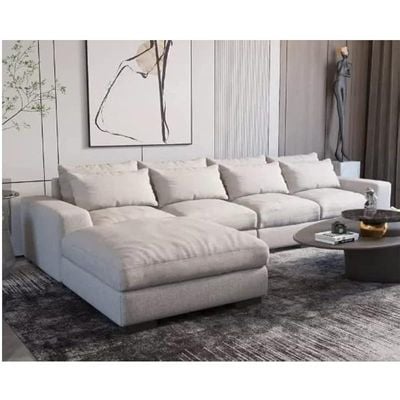 Overstuffed L-Shaped Sofa, Solid Wood Sofa for Living Room Furniture Italian Fabric Sofa Set Color (White)