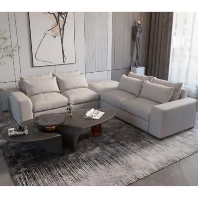 Overstuffed L-Shaped Sofa, Solid Wood Sofa for Living Room Furniture Italian Fabric Sofa Set Color (White)