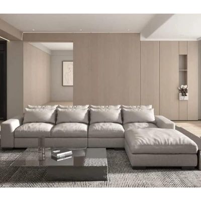 Overstuffed L-Shaped Sofa, Solid Wood Sofa for Living Room Furniture Italian Fabric Sofa Set Color (White)