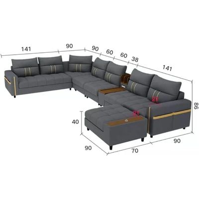 Sectional Sofa, Solid Wood Sofa for Living Room Furniture Modern Corner Faux Leather Upholstered Sofa Set Color (Beige)