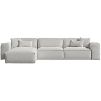 Sectional L-Shaped Luxury Sofa For Living Room Solid Wood Corner Modern Design Couch, Velvet Upholstered Color (White)