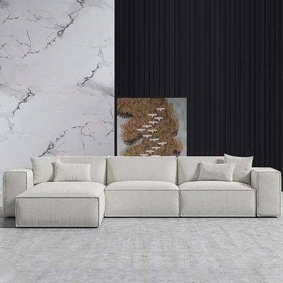 Sectional L-Shaped Luxury Sofa For Living Room Solid Wood Corner Modern Design Couch, Velvet Upholstered Color (White)