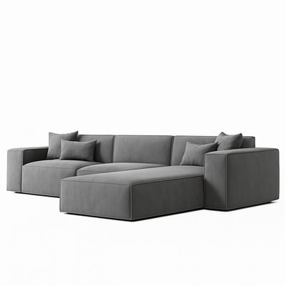 Sectional L-Shaped Luxury Sofa For Living Room Solid Wood Corner Modern Design Couch, Velvet Upholstered Color (Grey)