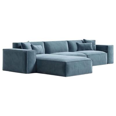 Sectional L-Shaped Luxury Sofa For Living Room Solid Wood Corner Modern Design Couch, Velvet Upholstered Color (Turquoise)