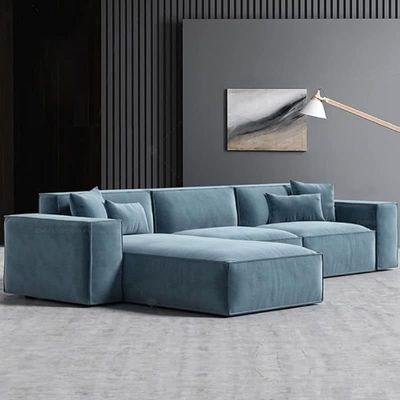 Sectional L-Shaped Luxury Sofa For Living Room Solid Wood Corner Modern Design Couch, Velvet Upholstered Color (Turquoise)