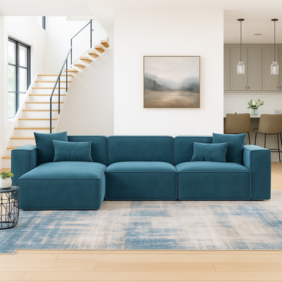 Carol 3 Seater L-Shaped Velvet Sofa – Luxury White Sectional Corner Couch, Modern Design, Solid Wood Frame, Velvet Upholstered Sofa for Living Room