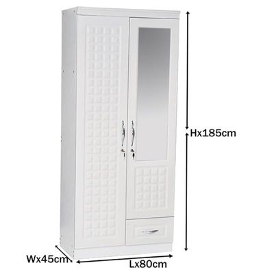 2 Door Wooden Wardrobe,Cabinet,Cupboard Of Engineered Wood With 1 Lockable Drawer Perfect Modern Stylish Heavy Duty Color (White .)