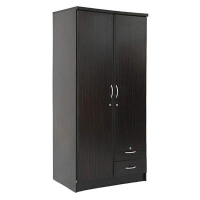 2 Door Wooden Wardrobe,Solid Wood Wardrobe With Lockable Drawers Perfect Modern Stylish Heavy Duty Color - Wenge