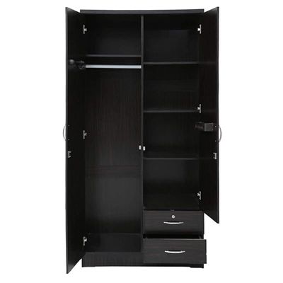 2 Door Wooden Wardrobe,Solid Wood Wardrobe With Lockable Drawers Perfect Modern Stylish Heavy Duty Color - Wenge