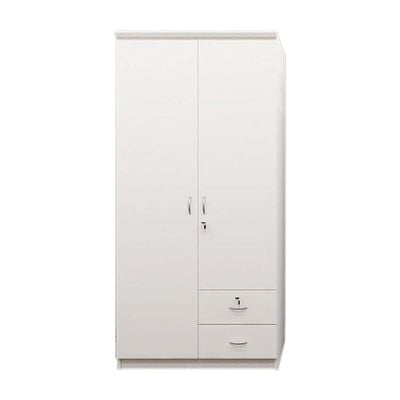 2 Door Wooden Wardrobe,Solid Wood Wardrobe With Lockable Drawers Perfect Modern Stylish Heavy Duty Color (White)