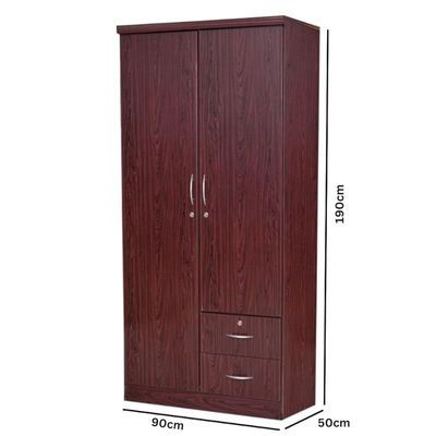 2 Door Wooden Wardrobe,Solid Wood Wardrobe With Lockable Drawers Perfect Modern Stylish Heavy Duty Color (Mahogany)