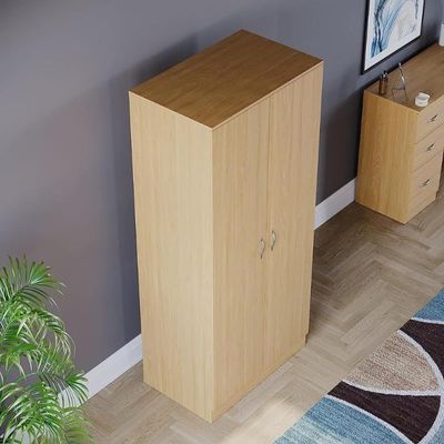 Trafford 2 Door Engineered Wood Wardrobe, Shelf & Hanging Rail Wooden Bedroom Storage Furniture Color (Beteak)