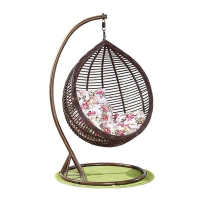 Hanging Egg Indoor Outdoor Patio Wicker Rattan Swing Chair with UV Resistant Random Washable Cushions & Iron Frame for Garden, Living Room & Backyard - Brown KSC2154